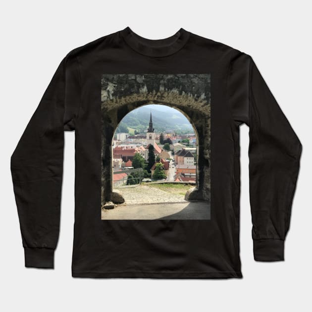 Bruck an der Mur through the Gates of a Castle Long Sleeve T-Shirt by ephotocard